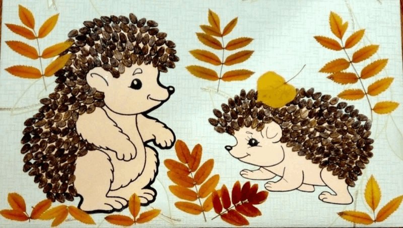 Аппликация Ежик из семечек