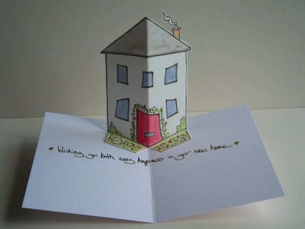 Трехмерный домик на открытке