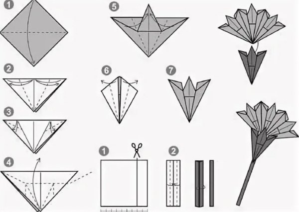 Гвоздика оригами схема для детей