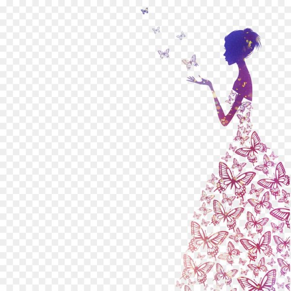 Силуэт девушки в платье с бабочками