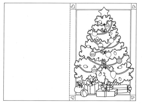 Новогодняя открытка раскраска