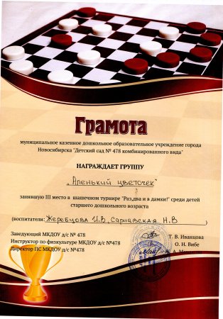 Грамота шашечный турнир для участников