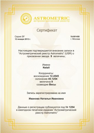 Сертификат на звезду с неба пустой