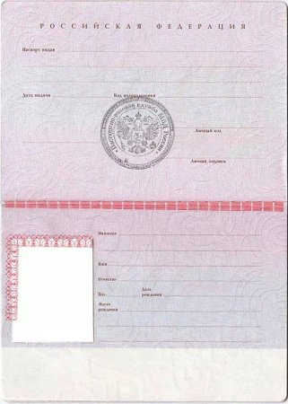 Паспорт РФ образец пустой