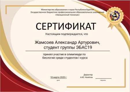 Сертификат олимпиады по математике