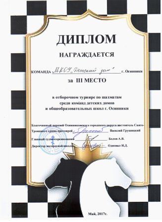 Сертификат участника турнира по шашкам