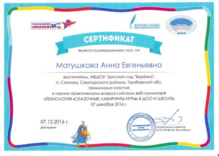 Сертификат воспитателю