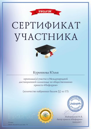 Сертификат за участие в олимпиаде по математике