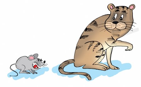 Мышь с топором охотится на кота