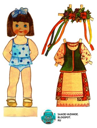 Картонная кукла в народном костюме