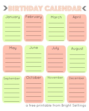 Календарь дней рождений по месяцам