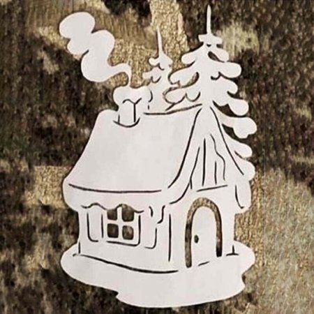 Вытынанка домик с дымом из снежинок