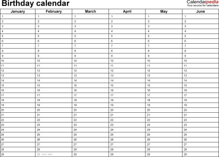 Календарь дней рождений на русском языке по месяцам
