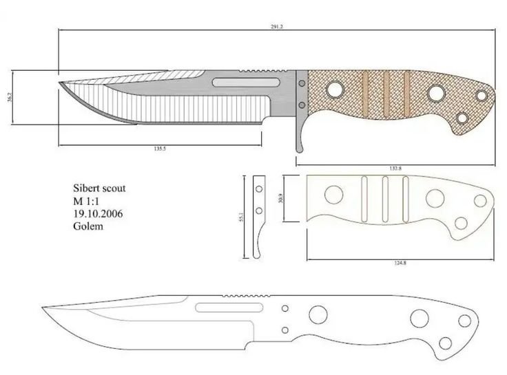 Нож фултанг Ural EDC чертежи