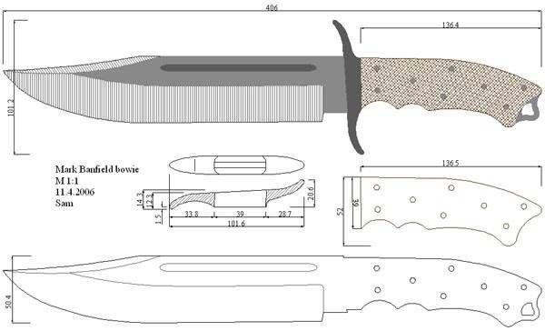 Нож Боуи чертеж с размерами