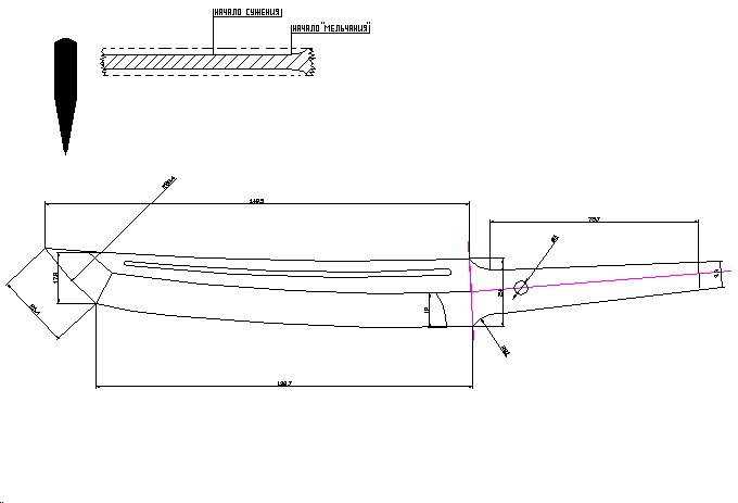 Чертеж клинка ножей танто