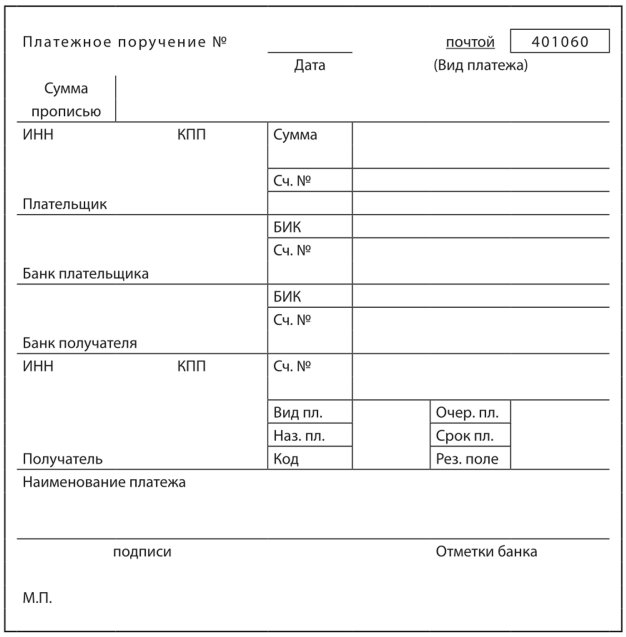 Платёжное поручение бланк образец заполнения