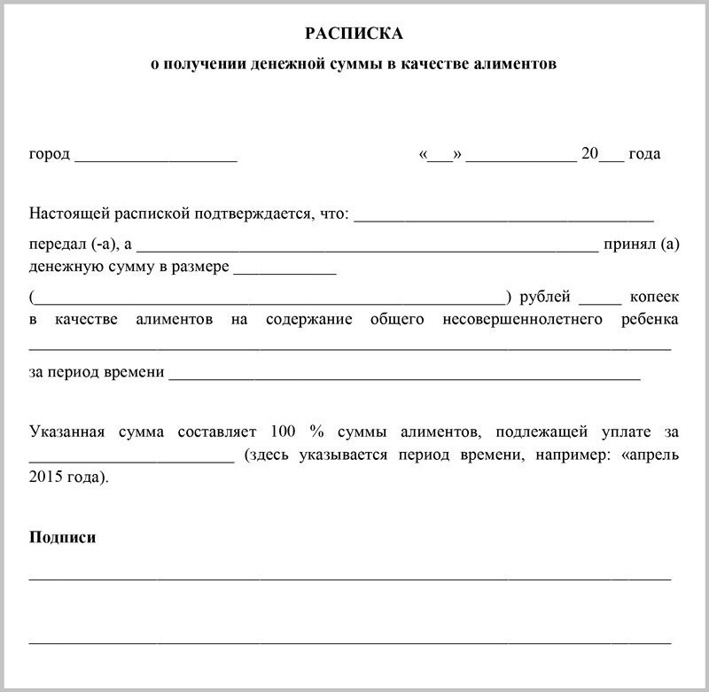 Расписка образец написания бланк заполнения