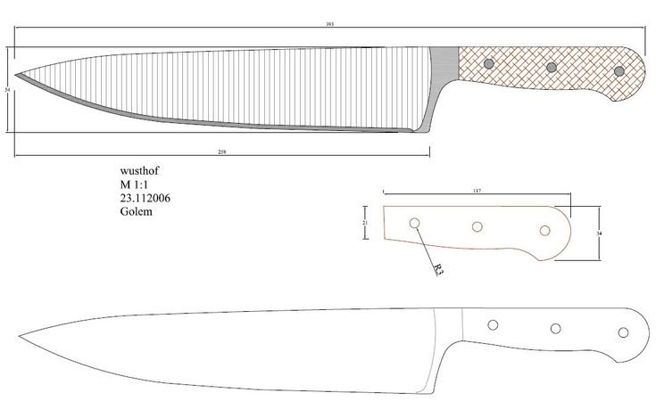 Форма клинка кухонного ножа чертеж