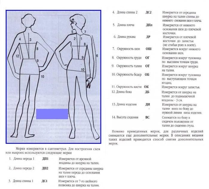 Схема снятия мерок с мужской фигуры