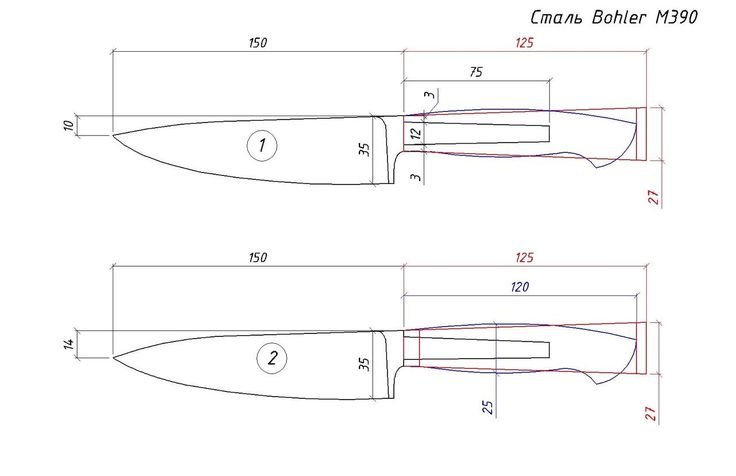 Рукоять кухонного ножа чертеж