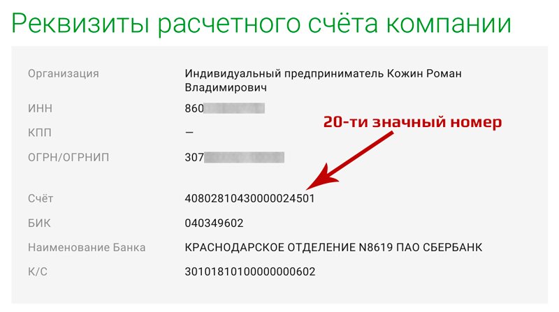Как выглядит расчетный счет ИП