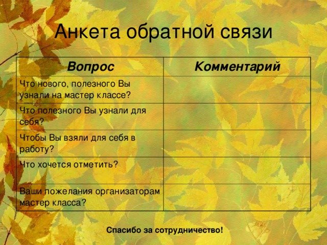 Анкета обратной связи