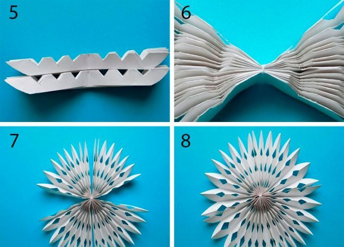 Снежинка гармошкой из бумаги объемная