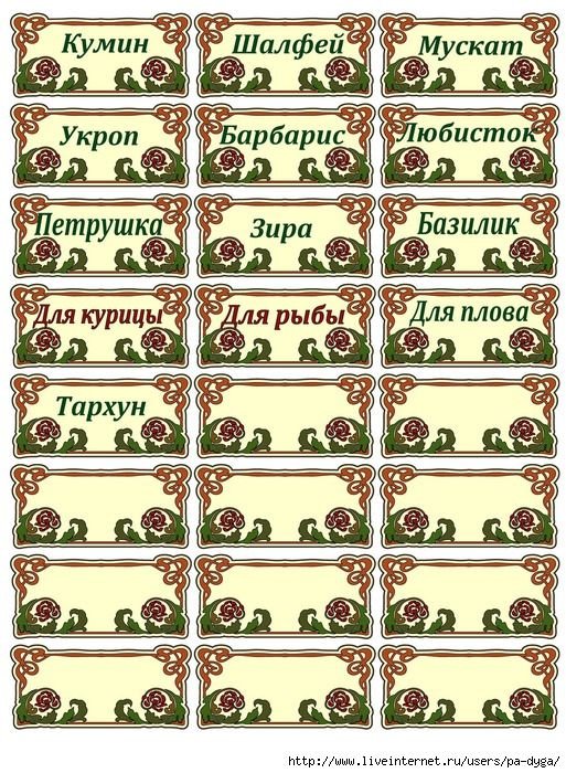 Этикетки для баночек со специями