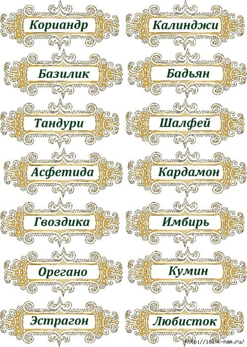 Надписи для специй