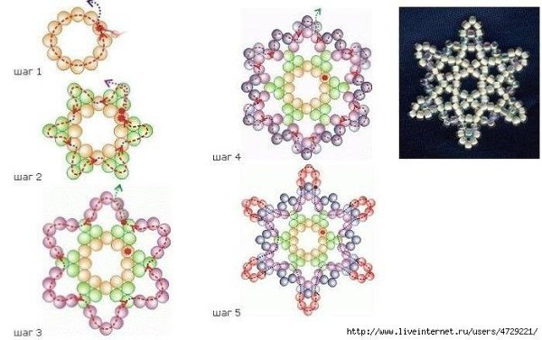 Снежинки из бисера,схемы и мастер-классы