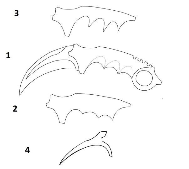 Нож чертёж из КС го карамбит