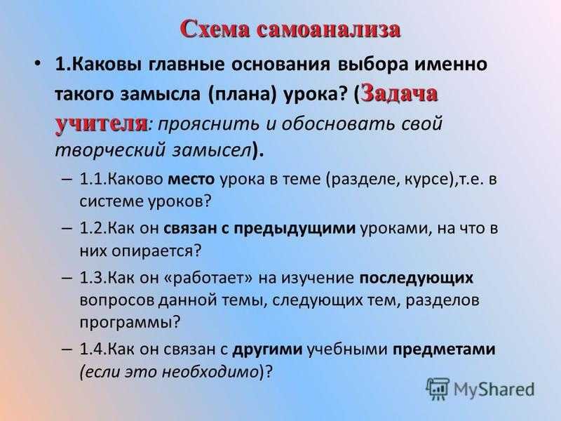 Схема самоанализа занятия