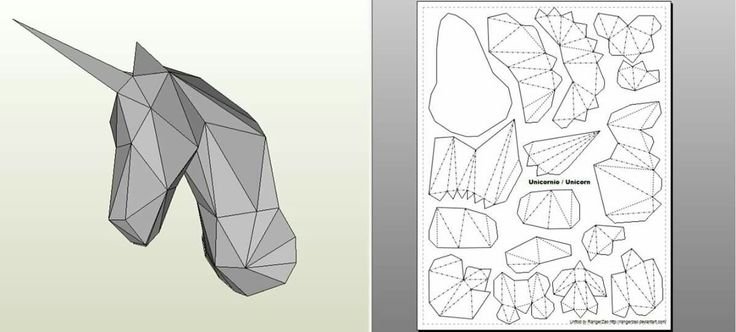 Паперкрафт голова единорога схема