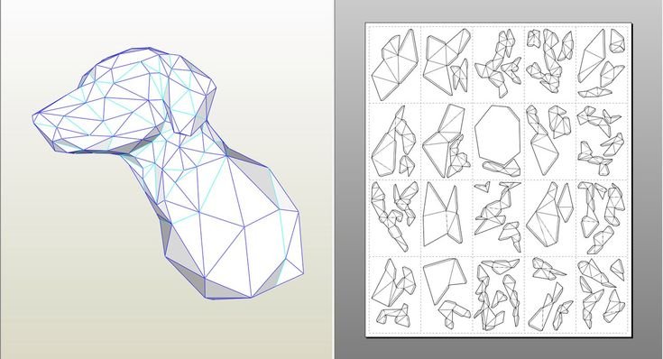 Паперкрафт голова волка развертка