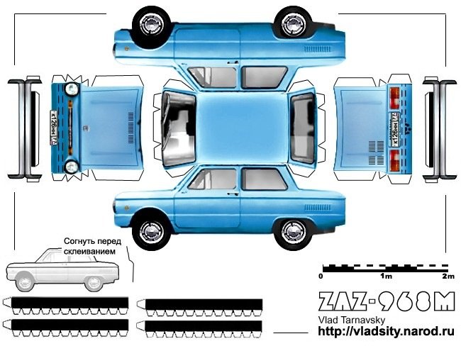 Машина ЗАЗ Запорожец 968 м из бумаги