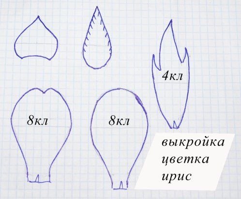 Выкройка цветка ириса из кожи