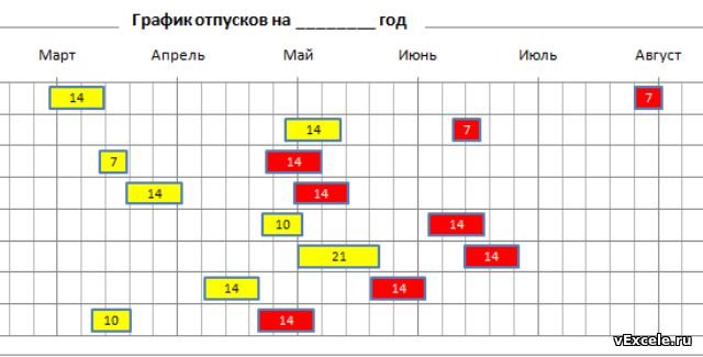 График отпусков в эксель по месяцам