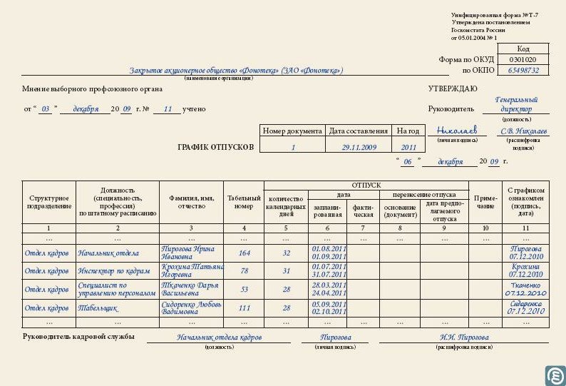 Т7 график отпусков заполненная