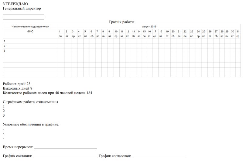график работы работников