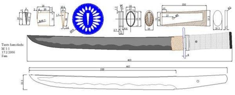 Японский меч танто чертеж