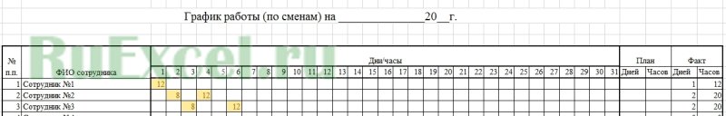 Таблица для Графика работы пустая