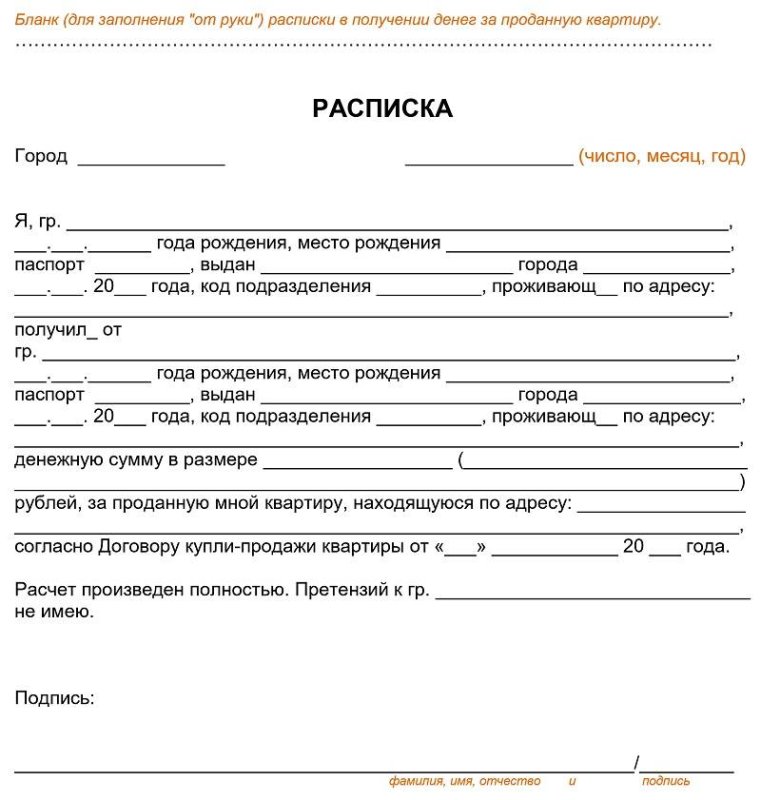 Справка о получении денег образец