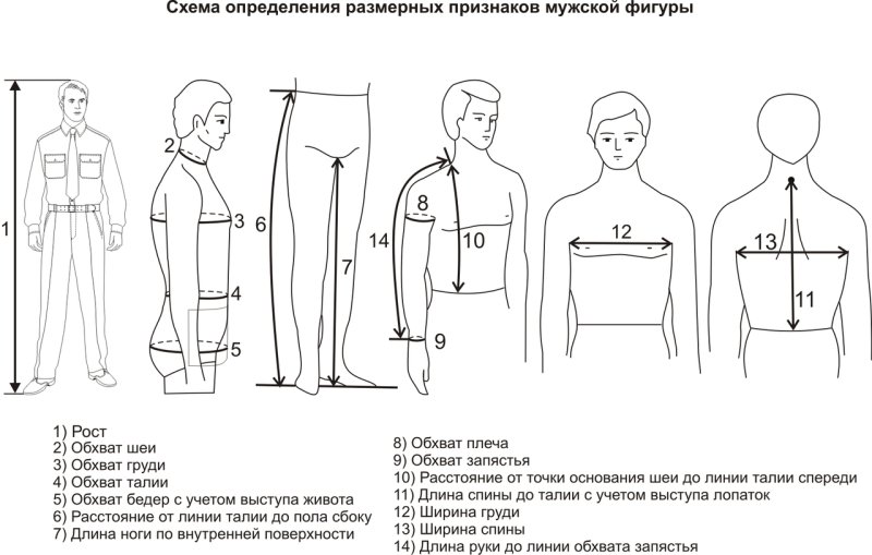 Схема снятия мерок с мужской фигуры