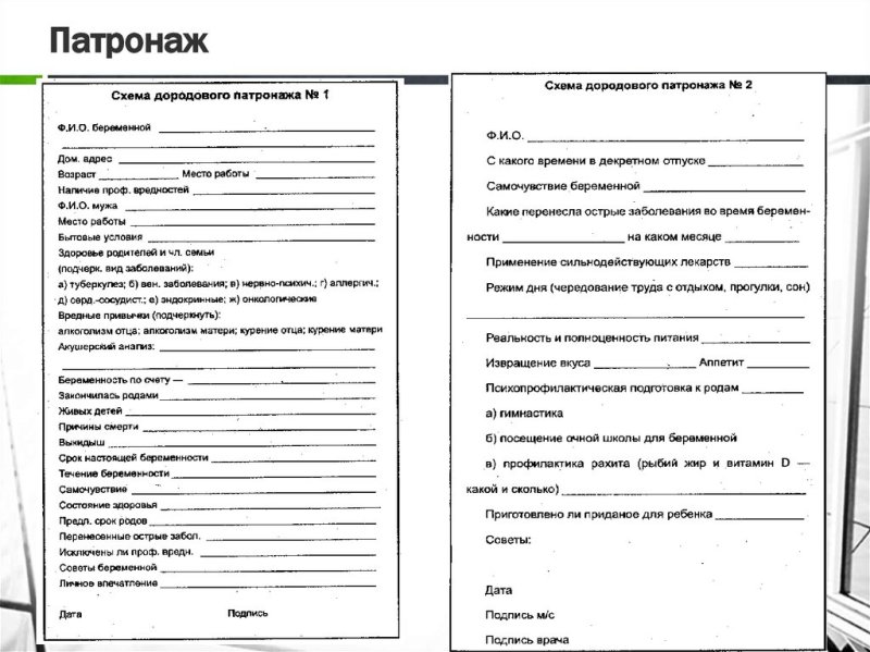 Дородовый патронаж 1 схема