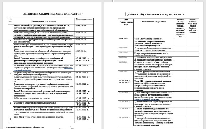 Пример заполнения дневника прохождения учебной практики