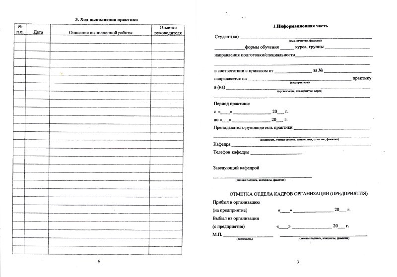 Бланки для заполнения производственной практики