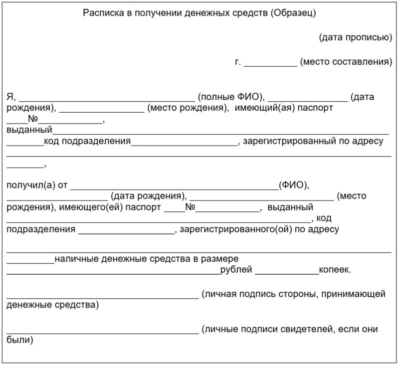 расписки о получении денежных средств за дом