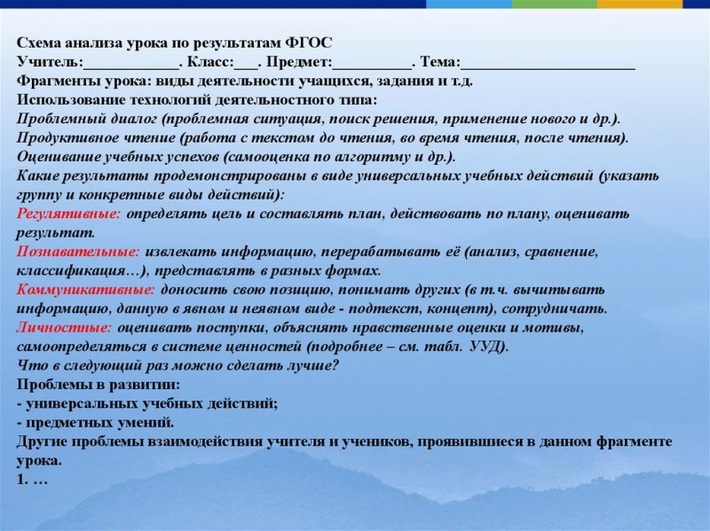 Анализ проведения урока в начальной школе