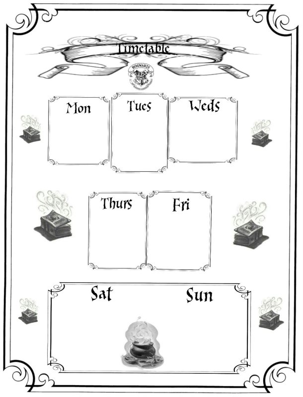 Расписание уроков в стиле Гарри Поттера